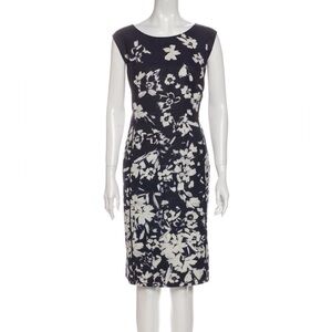 Lafayette 148 Navy Ink White Floral Shift Dress Sleeveless Career Office Sz 0